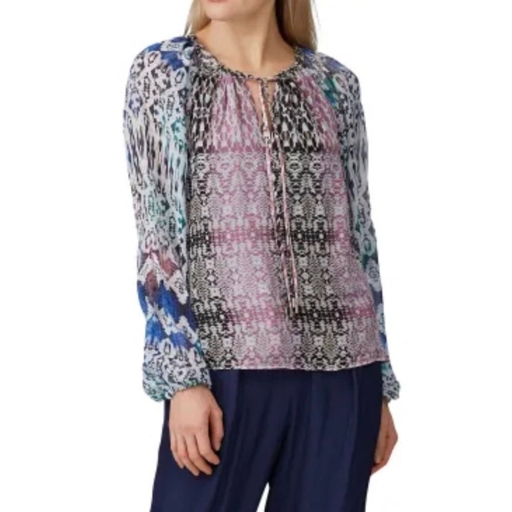 Ramy Brook Kayden Silk Blouse Large Boho Snakeskin Print Multi-Color Long Sleeve - Picture 5 of 10